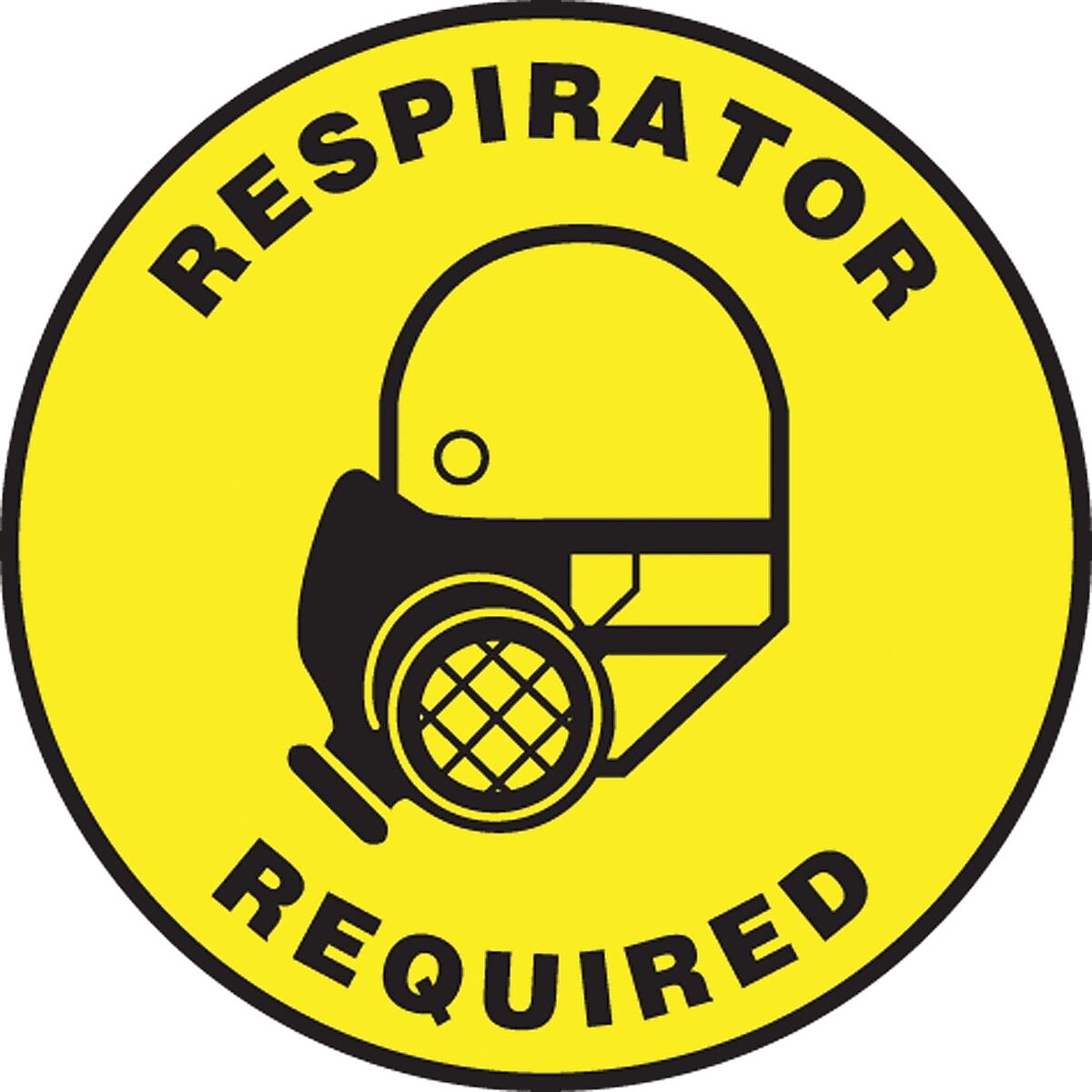 Accuform Slip-Gard RESPIRATOR REQUIRED Round Floor Sign, Black/Yellow, 8"Dia. (MFS0808)