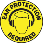Accuform Slip-Gard EAR PROTECTION REQUIRED Round Floor Sign, Black/Yellow, 8"Dia. (MFS313)