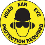 Accuform Slip-Gard HEAD EAR EYE PROTECTION REQUIRED Round Floor Sign, Black/Yellow, 17"Dia. (MFS212)