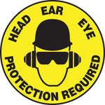 Accuform Slip-Gard HEAD EAR EYE PROTECTION REQUIRED Round Floor Sign, Black/Yellow, 8"Dia. (MFS323)