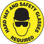 Accuform Slip-Gard HARD HAT AND SAFETY GLASSES REQUIRED Round Floor Sign, Black/Yellow, 8"Dia. (MFS210)