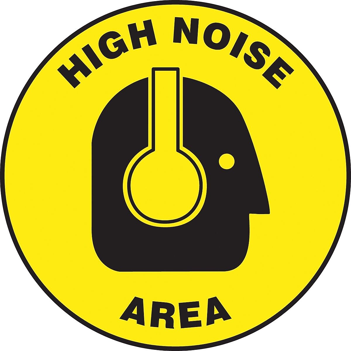 Accuform Slip-Gard HIGH NOISE AREA Round Floor Sign, Black/Yellow, 8"Dia. (MFS838)