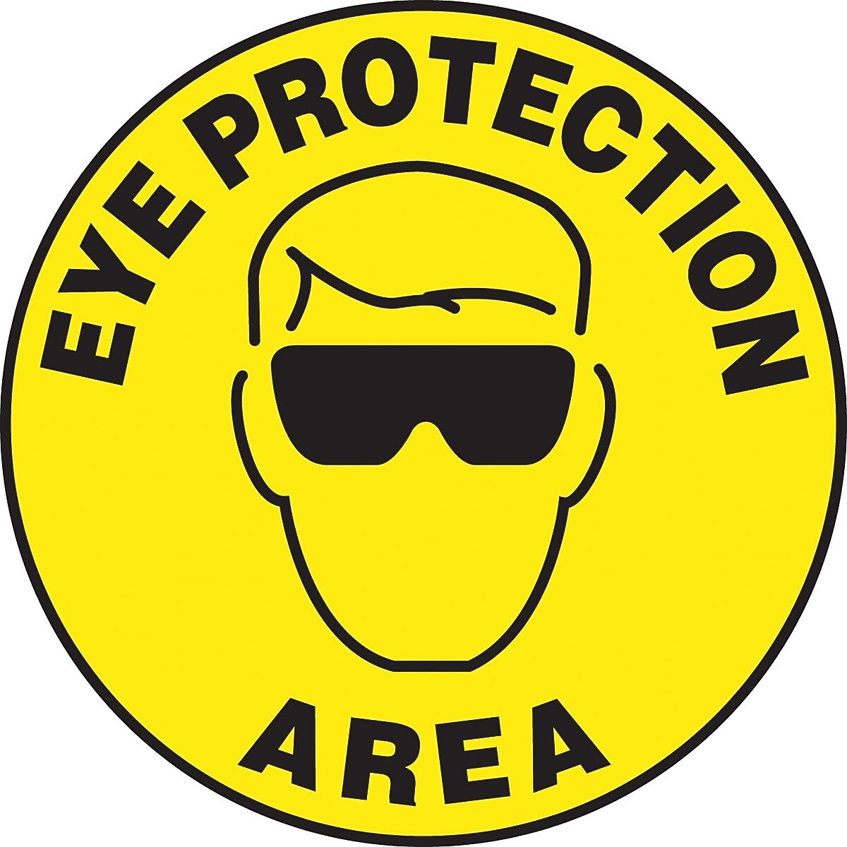 Accuform Slip-Gard EYE PROTECTION AREA Round Floor Sign, Black/Yellow, 8"Dia. (MFS231)