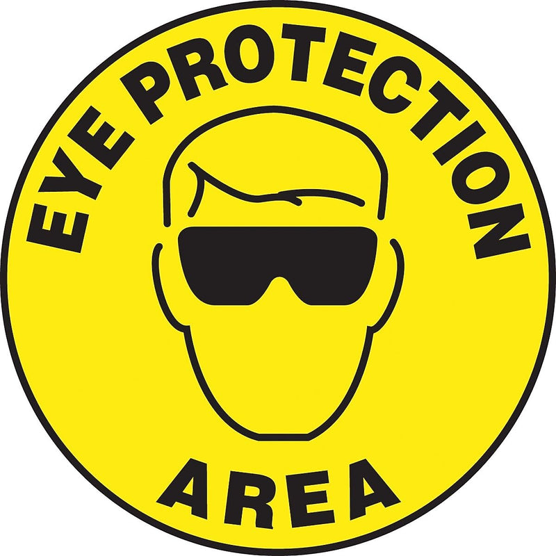 Accuform Slip-Gard EYE PROTECTION AREA Round Floor Sign, Black/Yellow, 8"Dia. (MFS231)