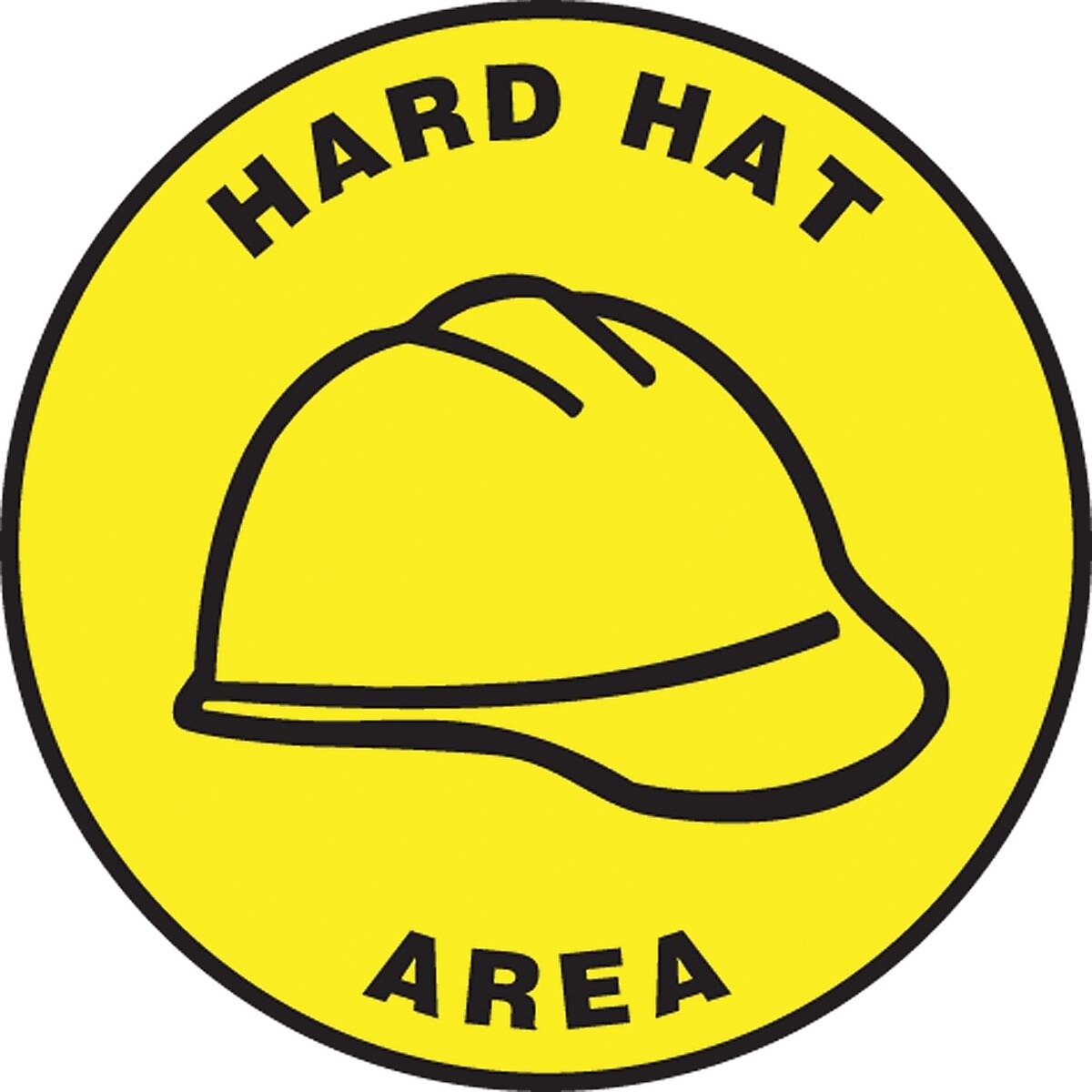 Accuform Slip-Gard HARD HAT AREA Round Floor Sign, Black/Yellow, 8"Dia. (MFS1308)