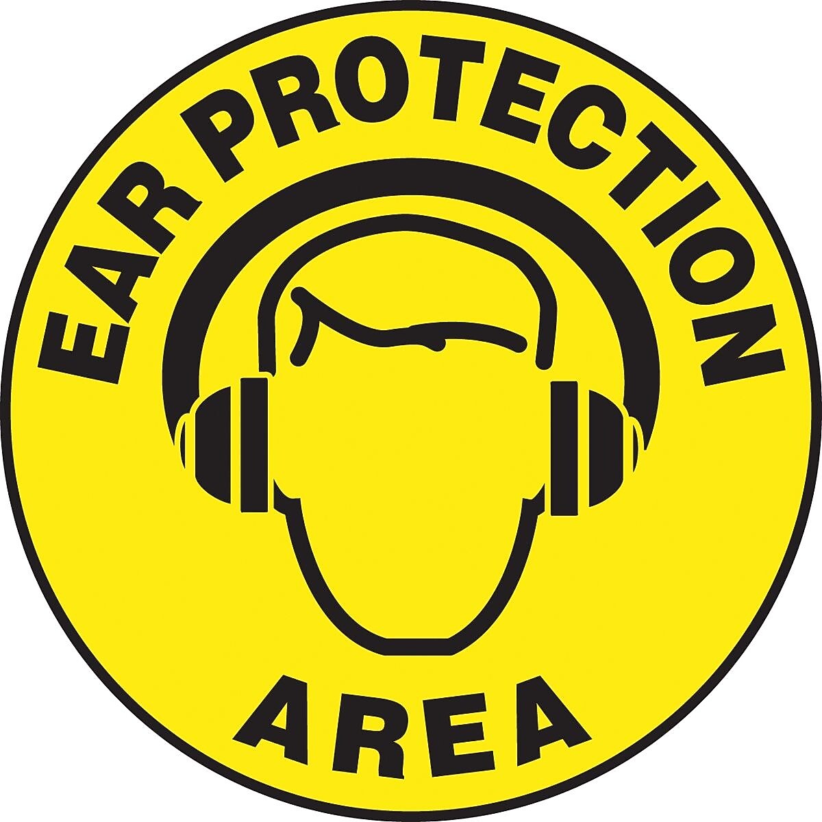 Accuform Slip-Gard EAR PROTECTION AREA Round Floor Sign, Black/Yellow, 17"Dia. (MFS233)