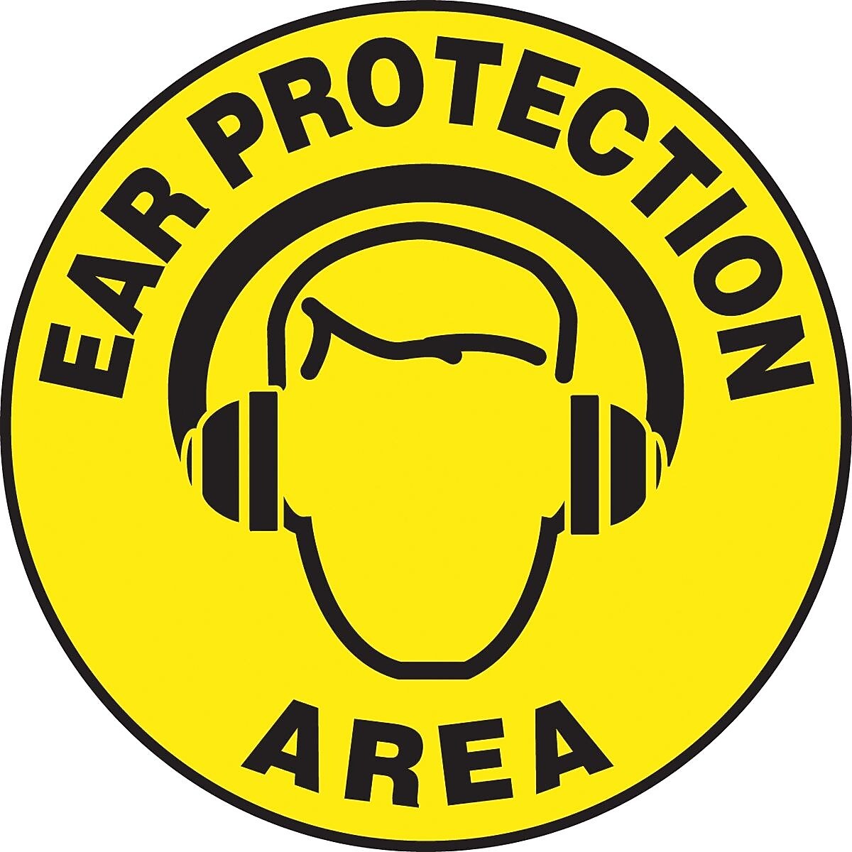 Accuform Slip-Gard EAR PROTECTION AREA Round Floor Sign, Black/Yellow, 8"Dia. (MFS834)