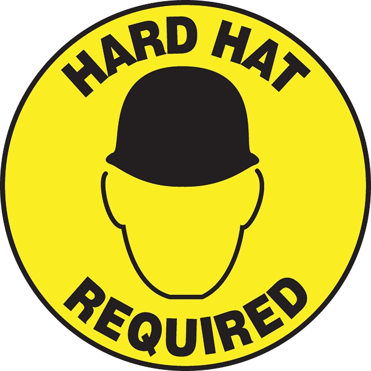 Accuform Slip-Gard HARD HAT AREA Round Floor Sign, Black/Yellow, 8"Dia. (MFS312) (MFS312)