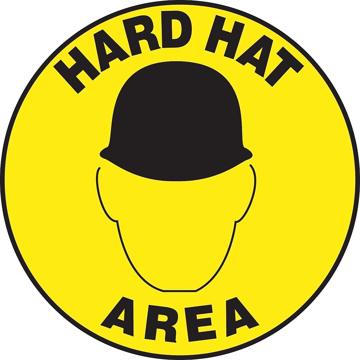 Accuform Signs® Slip-Gard™ HARD HAT AREA Round Floor Sign, Black/Yellow, 17"Dia., 1/Pack (MFS232)
