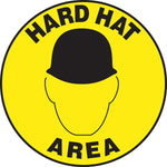 Accuform Signs® Slip-Gard™ HARD HAT AREA Round Floor Sign, Black/Yellow, 17"Dia., 1/Pack (MFS232)