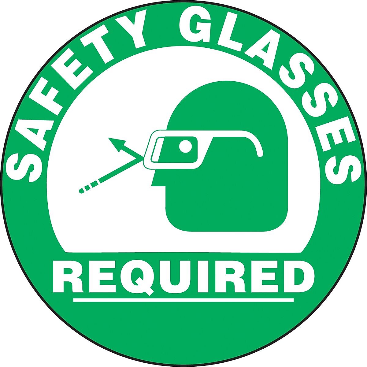 Accuform Slip-Gard SAFETY GLASSES REQUIRED Round Floor Sign, White/Green, 17"Dia. (MFS2617)