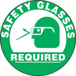 Accuform Slip-Gard SAFETY GLASSES REQUIRED Round Floor Sign, White/Green, 17"Dia. (MFS2617)