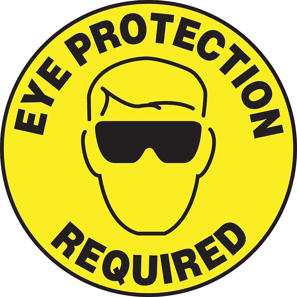 Accuform Slip-Gard EYE PROTECTION REQUIRED Round Floor Sign, Black/Yellow, 17"Dia. (MFS200)