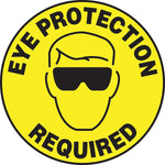Accuform Slip-Gard EYE PROTECTION REQUIRED Round Floor Sign, Black/Yellow, 17"Dia. (MFS200)