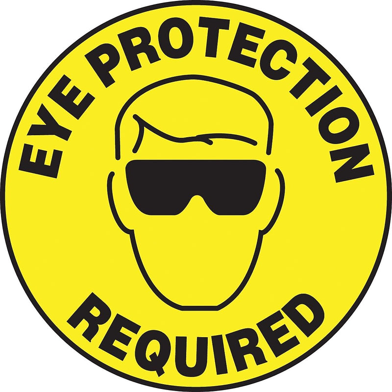 Accuform Slip-Gard EYE PROTECTION REQUIRED Round Floor Sign, Black/Yellow, 17"Dia. (MFS200)
