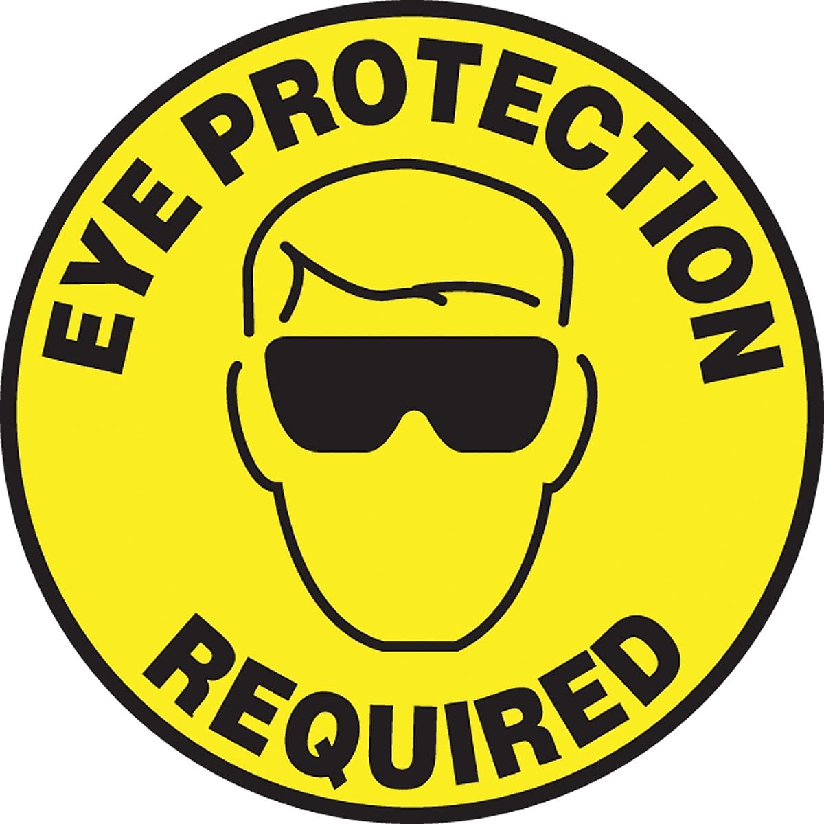 Accuform Slip-Gard EYE PROTECTION REQUIRED Round Floor Sign, Black/Yellow, 8"Dia. (MFS311)