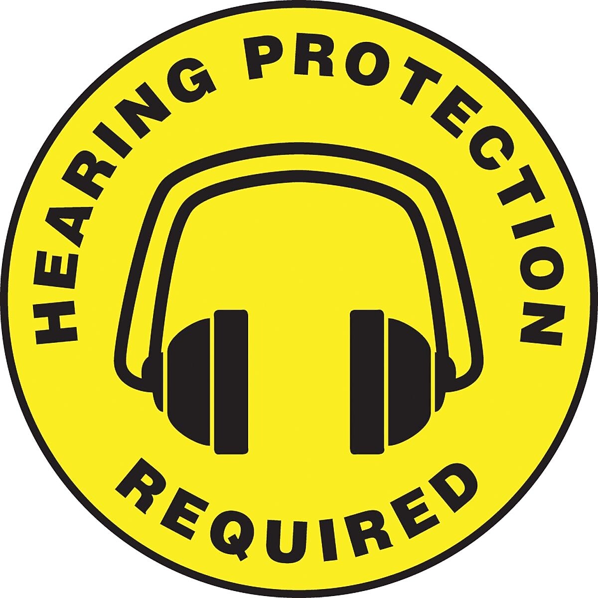 Accuform Signs® Slip-Gard™ HEARING PROTECTION REQUIRED Round Floor Sign, Black/Yellow, 17"Dia., 1/Pk