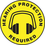 Accuform Signs® Slip-Gard™ HEARING PROTECTION REQUIRED Round Floor Sign, Black/Yellow, 17"Dia., 1/Pk