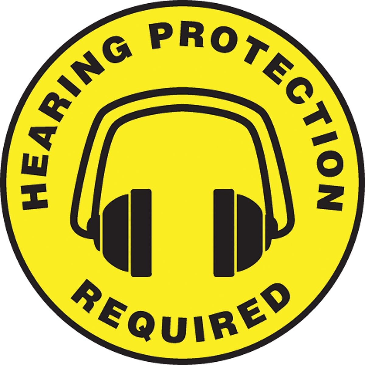 Accuform Slip-Gard HEARING PROTECTION REQUIRED Round Floor Sign, Black/Yellow, 8"Dia. (MFS1008)