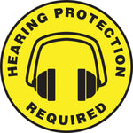 Accuform Slip-Gard HEARING PROTECTION REQUIRED Round Floor Sign, Black/Yellow, 8"Dia. (MFS1008)
