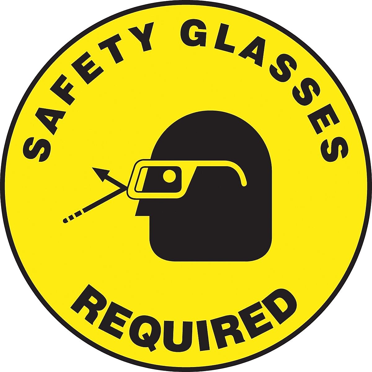 Accuform Signs® Slip-Gard™ SAFETY GLASSES REQUIRED Round Floor Sign, Black/Yellow, 17"Dia., 1/Pack