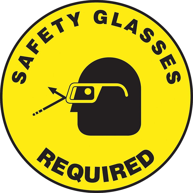 Accuform Signs® Slip-Gard™ SAFETY GLASSES REQUIRED Round Floor Sign, Black/Yellow, 17"Dia., 1/Pack
