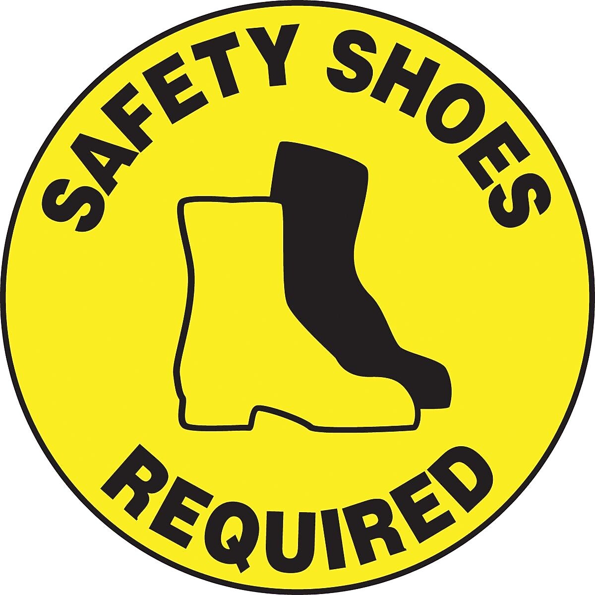 Accuform Signs® Slip-Gard™ SAFETY SHOES REQUIRED Round Floor Sign, Black/Yellow, 17"Dia., 1/Pack