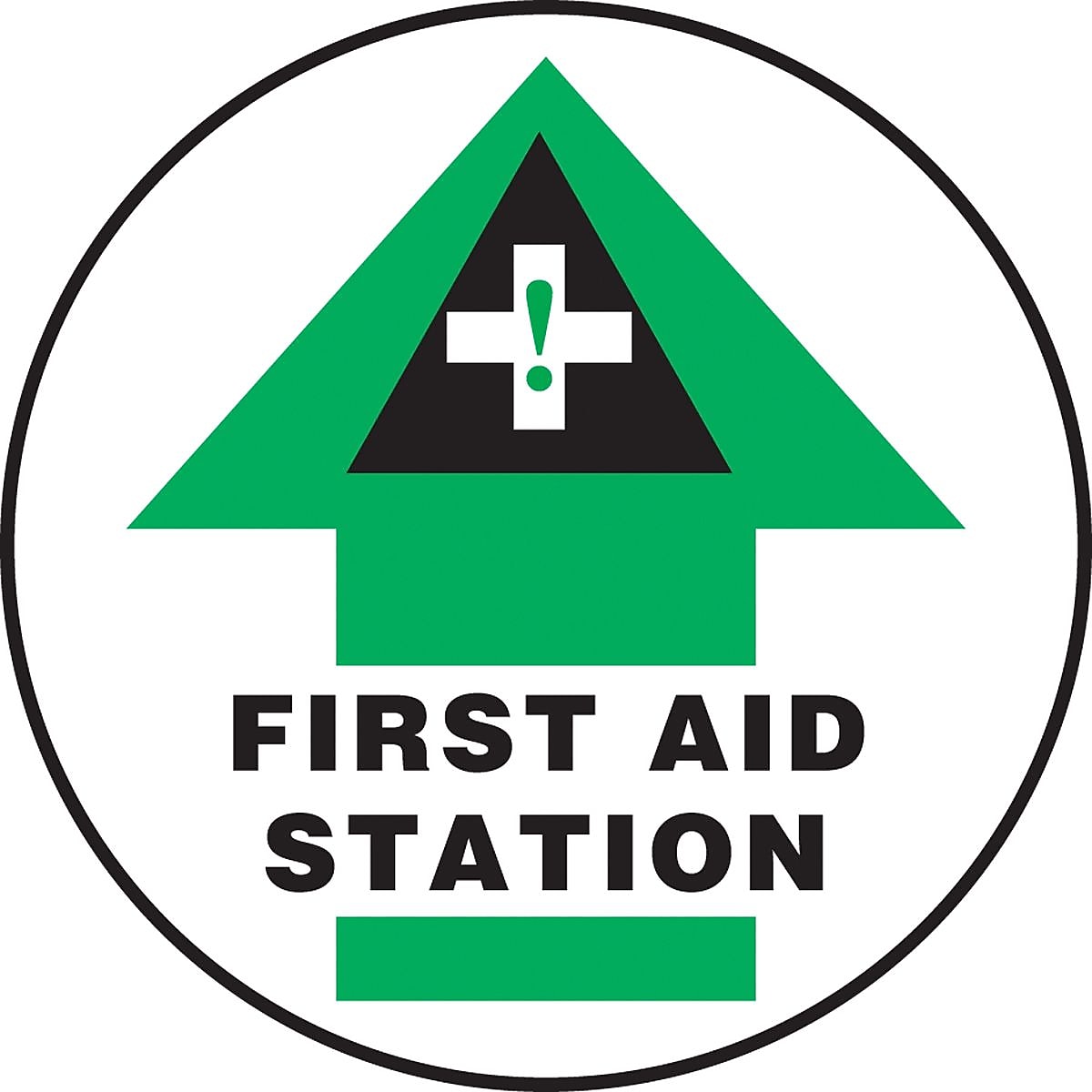 Accuform Slip-Gard FIRST AID STATION Round Floor Sign, Black/Green/White, 17"Dia. (MFS2117)