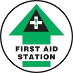Accuform Slip-Gard FIRST AID STATION Round Floor Sign, Black/Green/White, 8"Dia. (MFS2108)