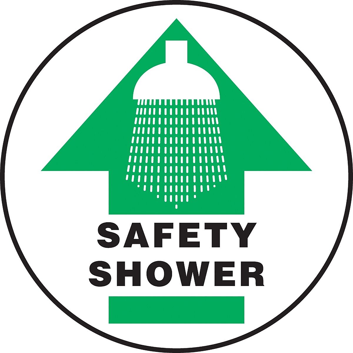 Accuform Signs® Slip-Gard™ SAFETY SHOWER Round Floor Sign, Black/Green/White, 17"Dia., 1/Pack