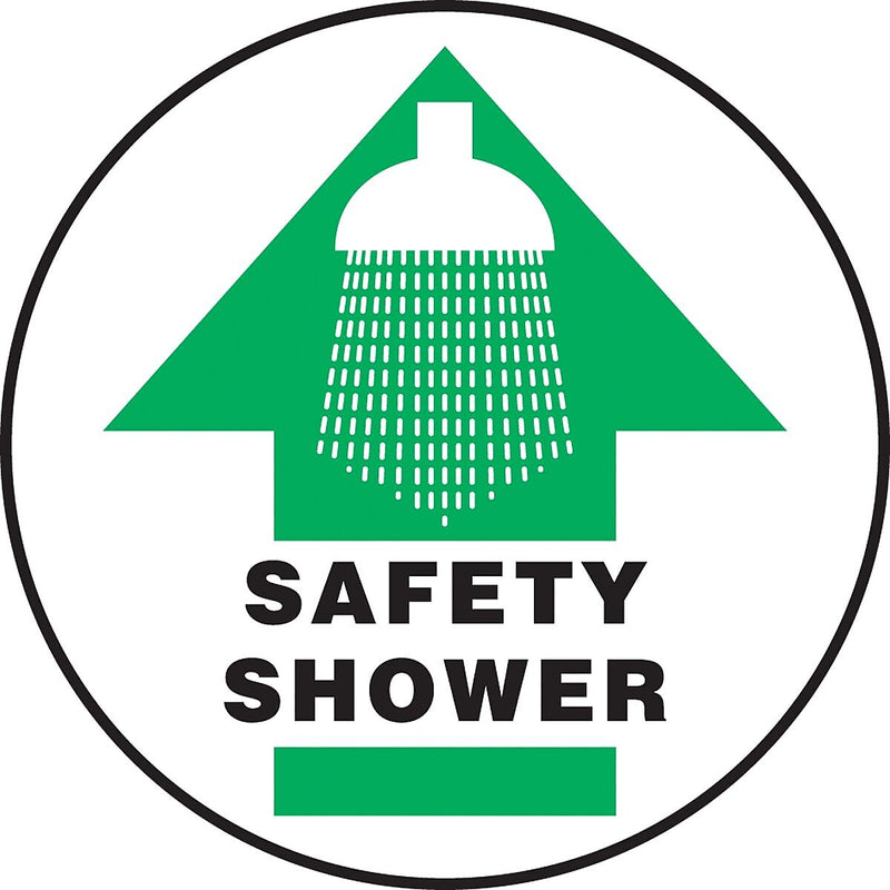 Accuform Signs® Slip-Gard™ SAFETY SHOWER Round Floor Sign, Black/Green/White, 17"Dia., 1/Pack