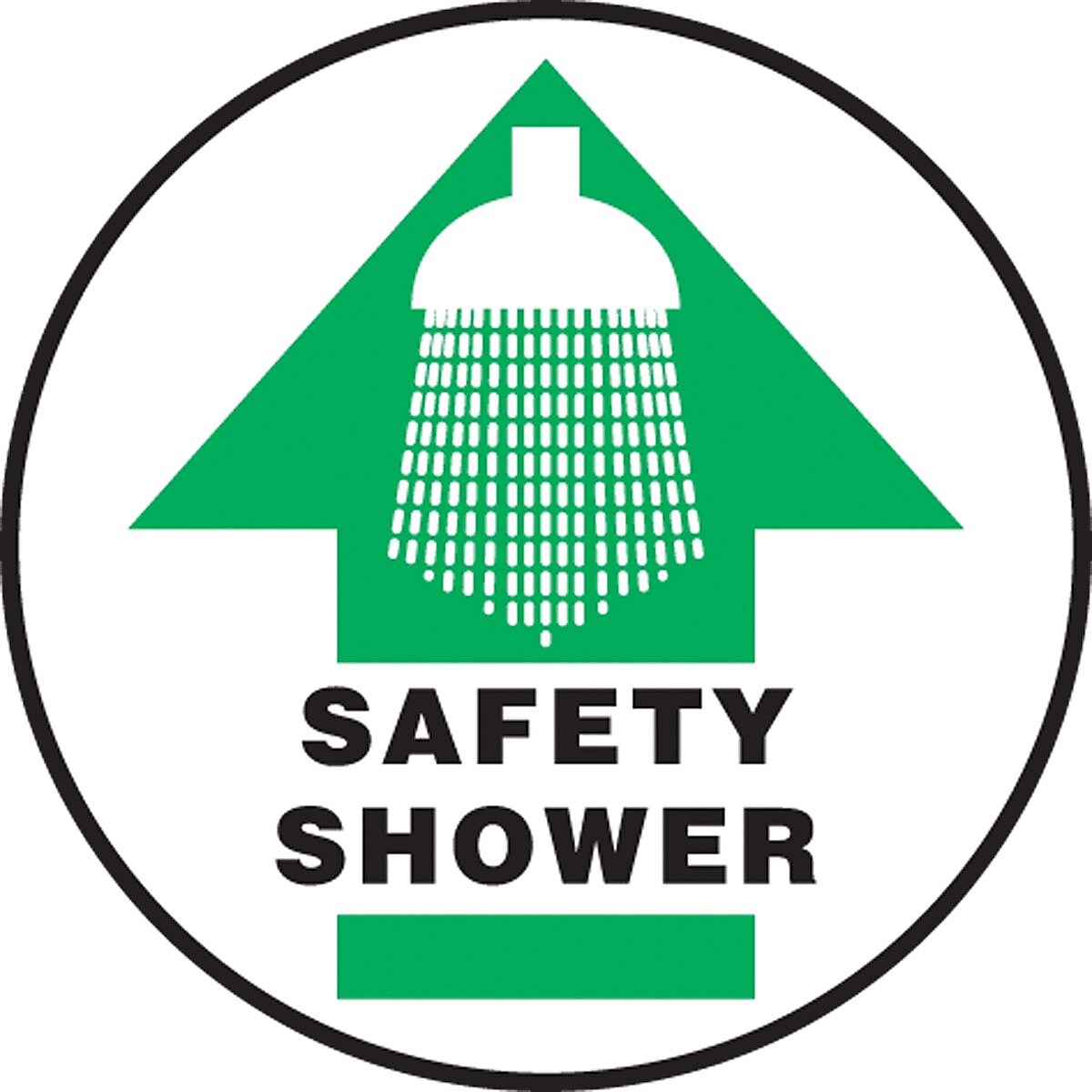 Accuform Slip-Gard SAFETY SHOWER Round Floor Sign, Black/Green/White, 8"Dia. (MFS1608)