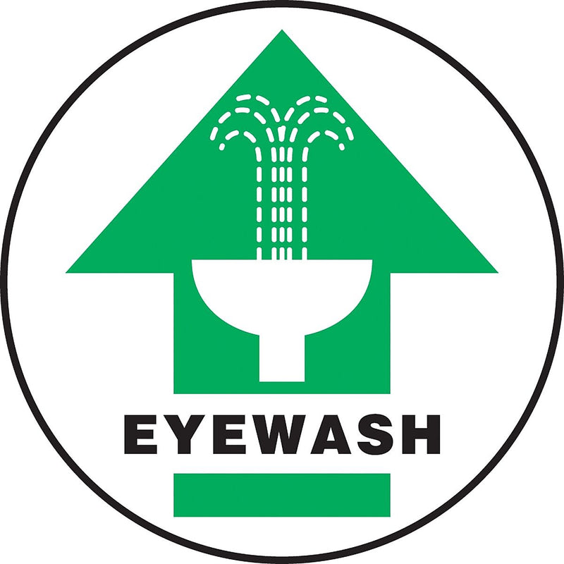 Accuform Signs® Slip-Gard™ EYEWASH Round Floor Sign, Black/Green/White, 17"Dia., 1/Pack