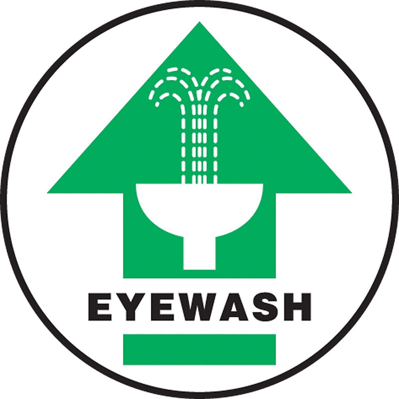 Accuform Slip-Gard EYEWASH Round Floor Sign, Black/Green/White, 8"Dia. (MFS1808)