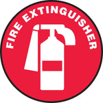 Accuform Slip-Gard FIRE EXTINGUISHER Round Floor Sign, White/Red, 8"Dia. (MFS1408)