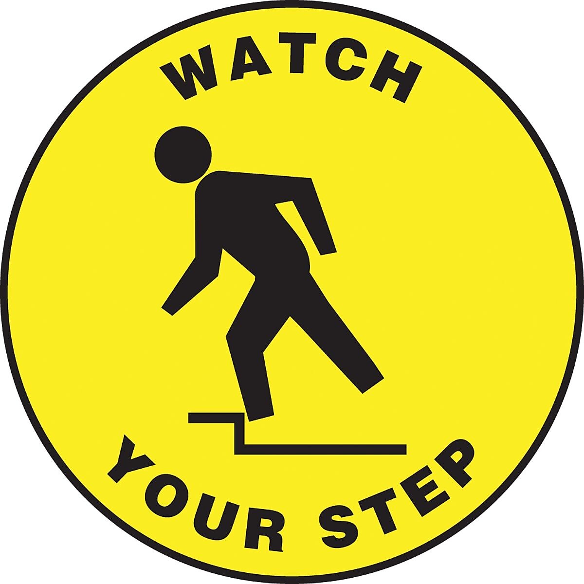 Accuform Signs® Slip-Gard™ WATCH YOUR STEP Round Floor Sign, Black/Yellow, 17"Dia., 1/Pack (MFS1517)