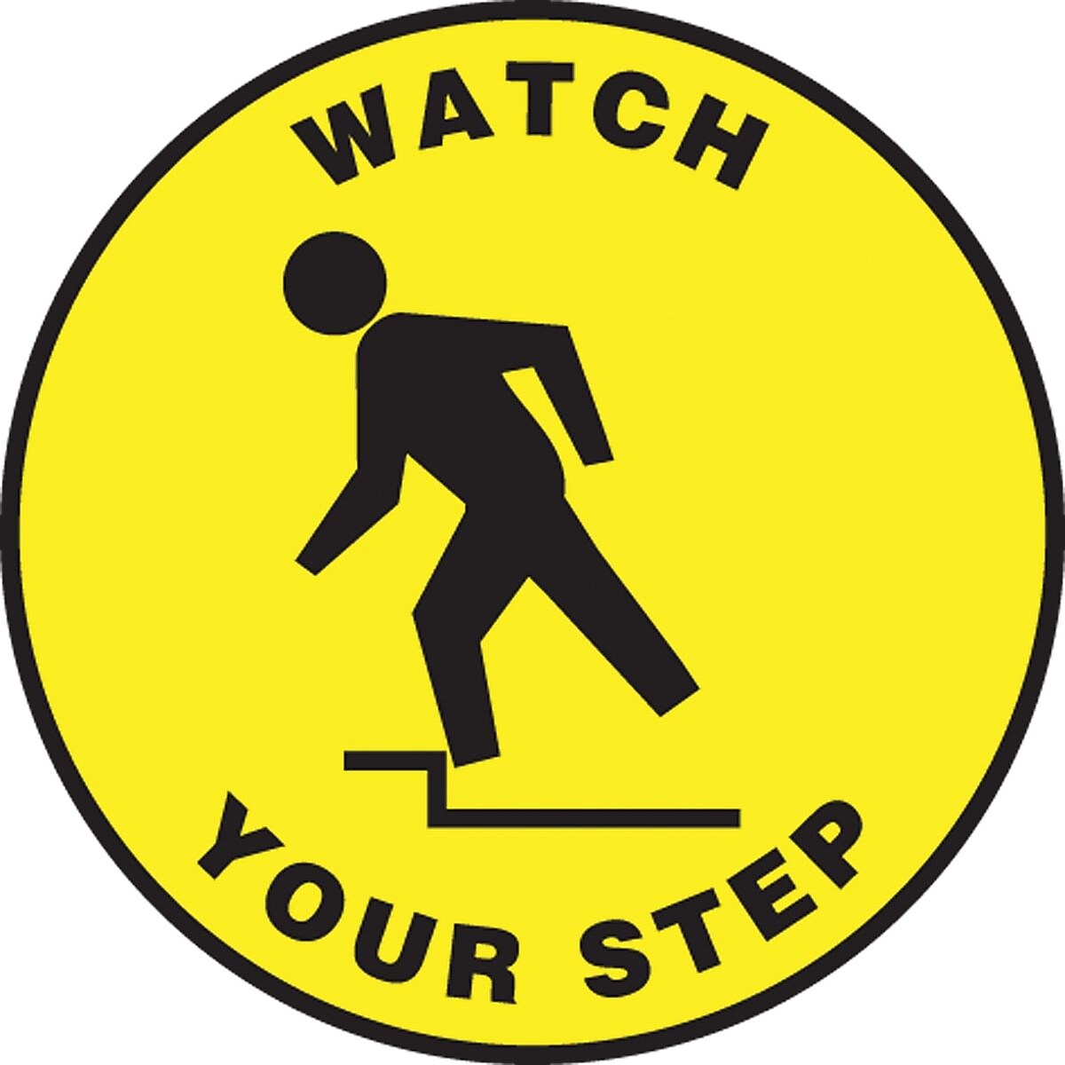 Accuform Slip-Gard WATCH YOUR STEP Round Floor Sign, Black/Yellow, 8"Dia. (MFS1508)