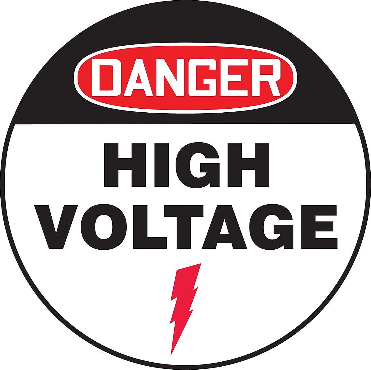 Accuform Slip-Gard DANGER HIGH VOLTAGE Round Floor Sign, Black/Red/White, 17"Dia. (MFS718)