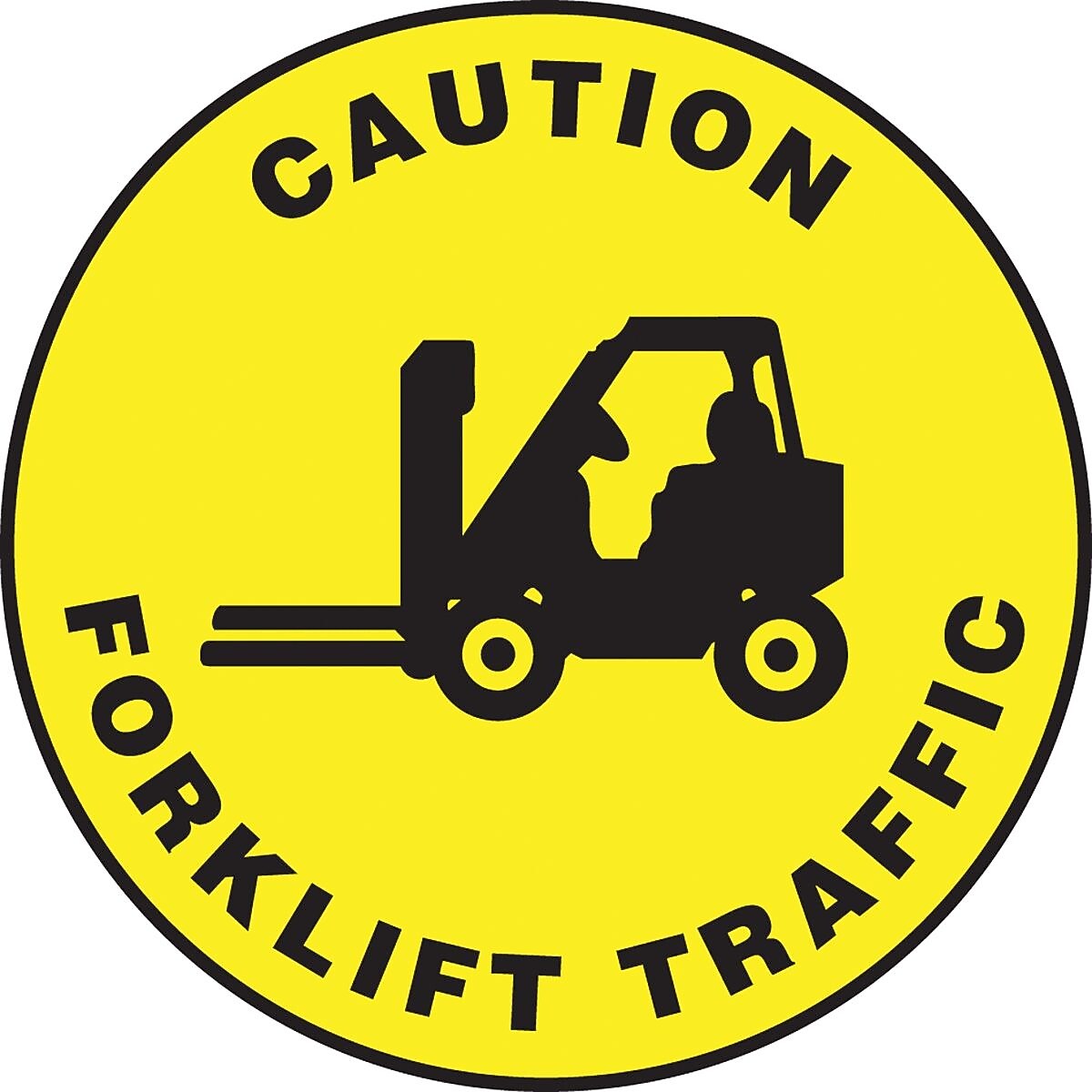 Accuform Signs® Slip-Gard™ CAUTION FORKLIFT TRAFFIC Round Floor Sign, Black/Yellow, 17"Dia., 1/Pack