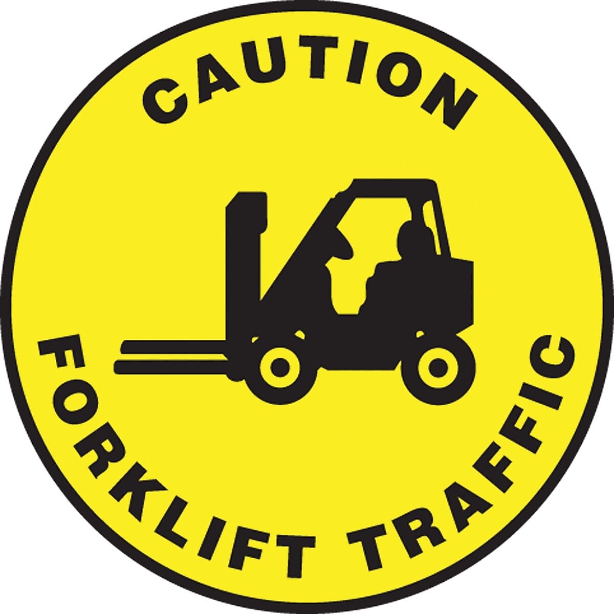 Accuform Slip-Gard CAUTION FORKLIFT TRAFFIC Round Floor Sign, Black/Yellow, 8"Dia. (MFS0308)