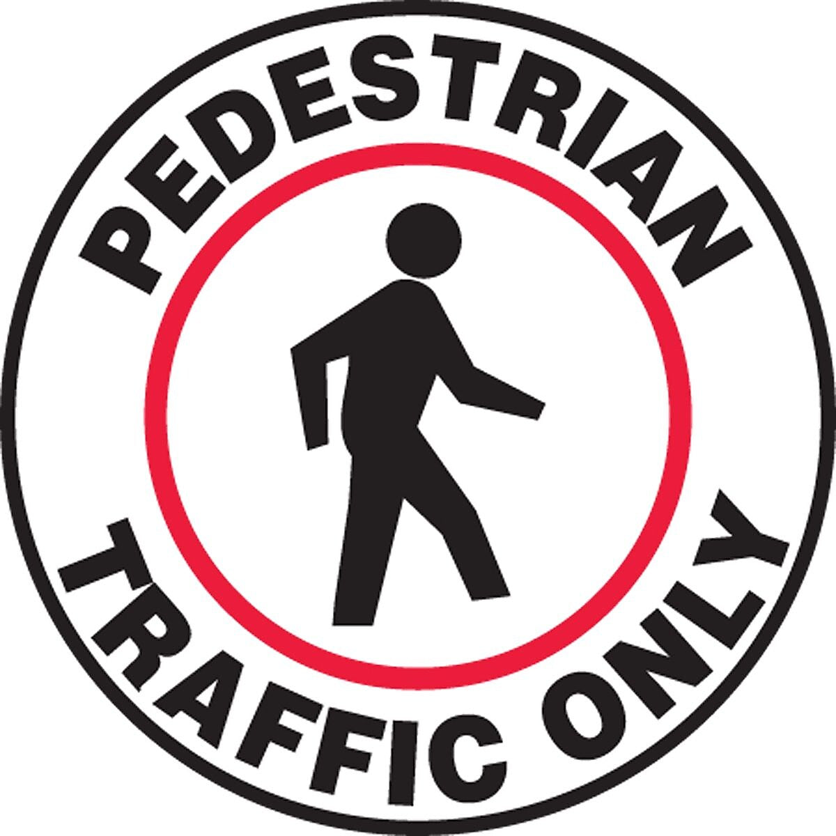 Accuform Slip-Gard PEDESTRIAN TRAFFIC ONLY Round Floor Sign, Black/Red/White, 8"Dia. (MFS816)