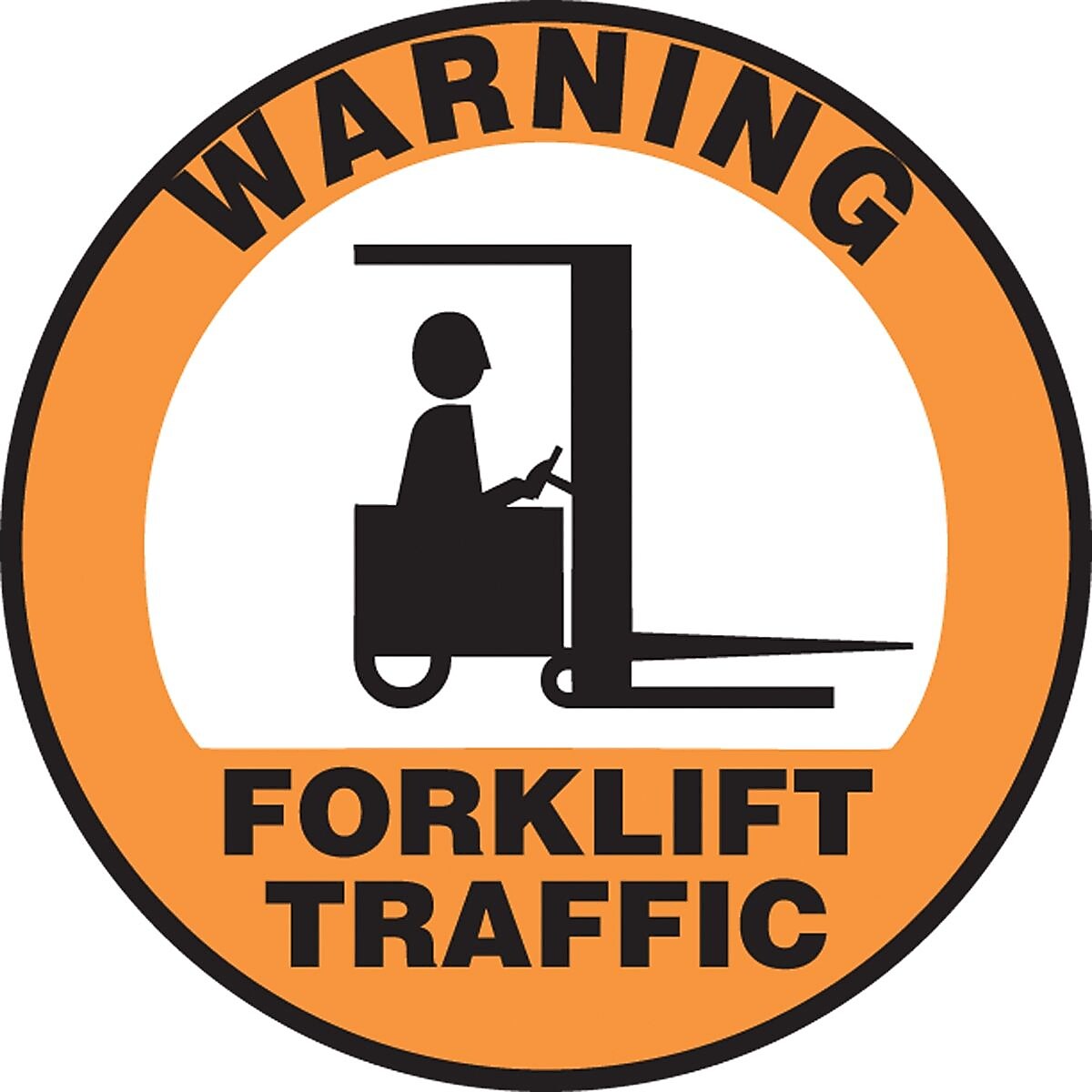 Accuform Slip-Gard WARNING FORKLIFT TRAFFIC Round Floor Sign, Black/White/Orange, 8"Dia. (MFS2808)