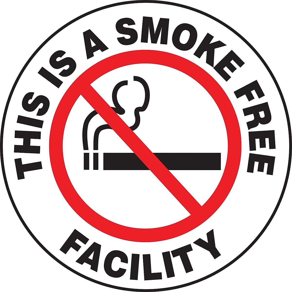 Accuform Slip-Gard THIS IS A SMOKE FREE FACILITY Round Floor Sign, Black/Red/White, 17"Dia. (MFS774)