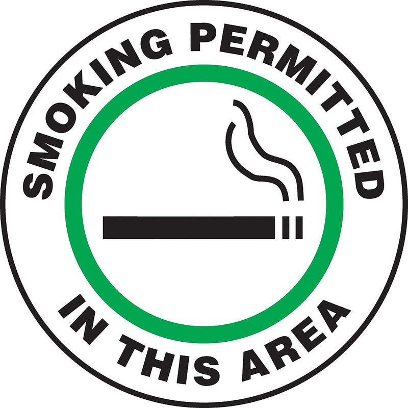 Accuform Slip-Gard SMOKING PERMITTED IN THIS AREA Round Floor Sign, Green, 17"Dia. (MFS732)