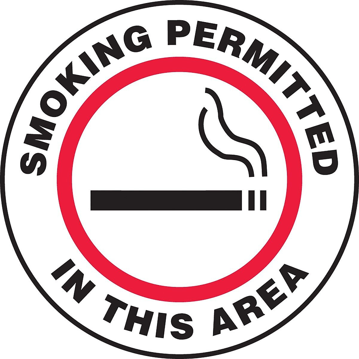 Accuform Slip-Gard SMOKING PERMITTED IN THIS AREA Round Floor Sign, Red, 17"Dia. (MFS730)