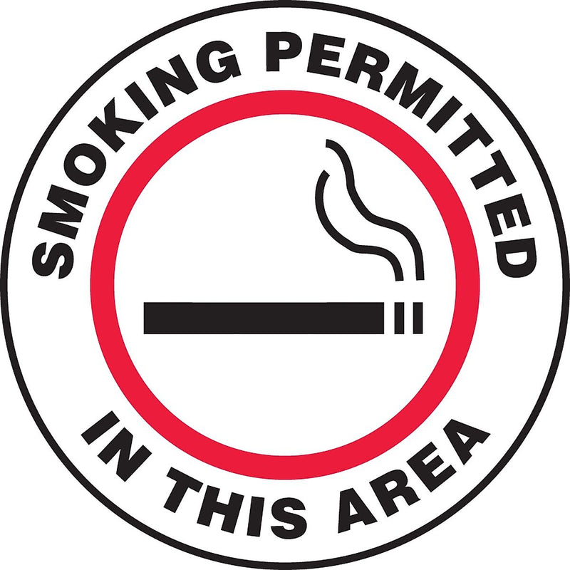 Accuform Slip-Gard SMOKING PERMITTED IN THIS AREA Round Floor Sign, Red, 17"Dia. (MFS730)
