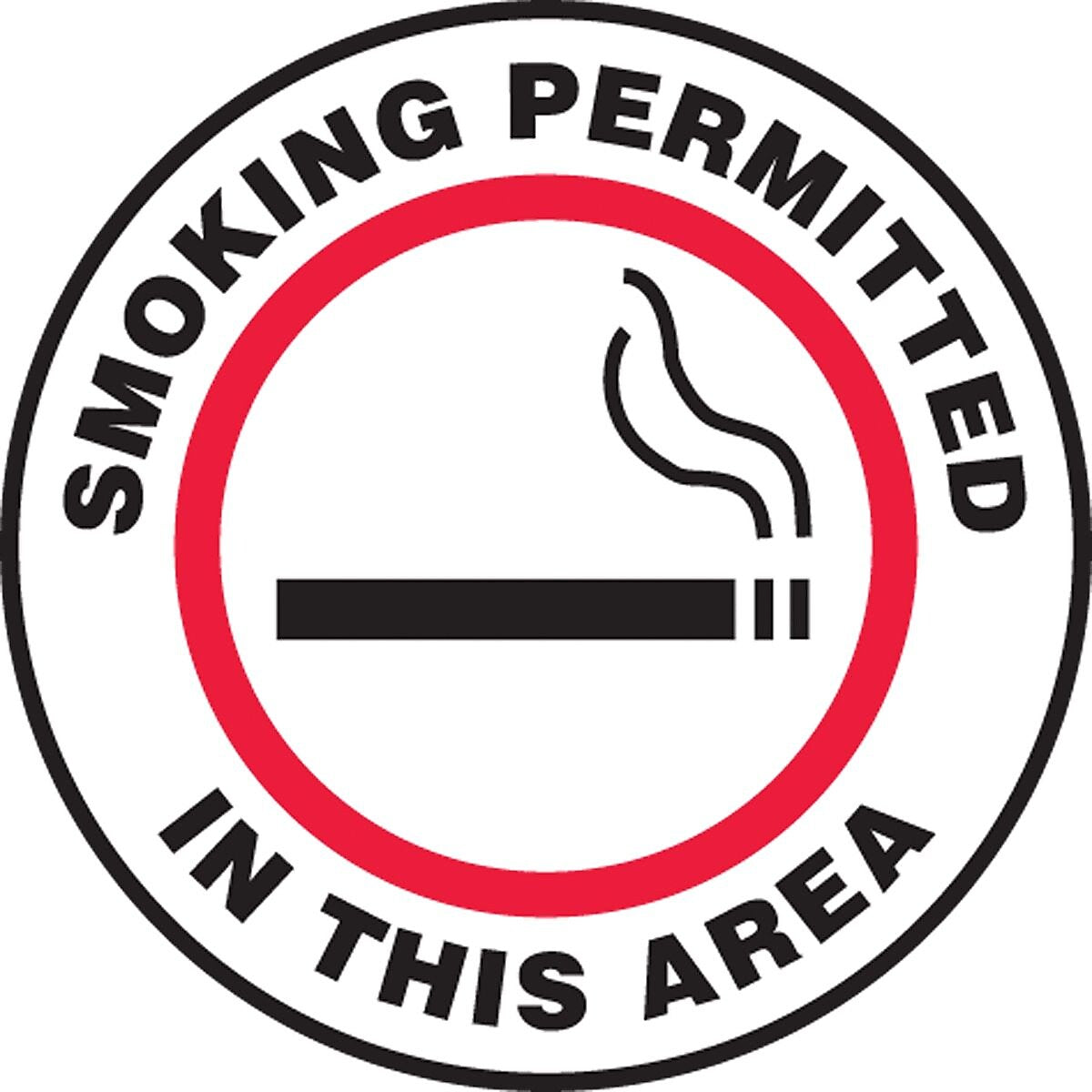 Accuform Slip-Gard SMOKING PERMITTED IN THIS AREA Round Floor Sign, Red, 8"Dia. (MFS807)