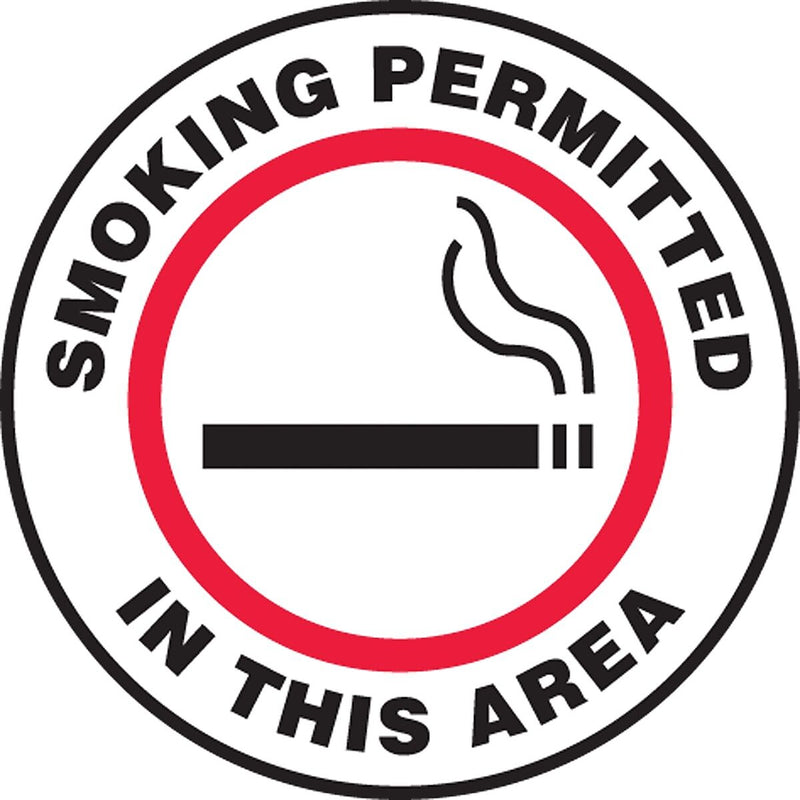 Accuform Slip-Gard SMOKING PERMITTED IN THIS AREA Round Floor Sign, Red, 8"Dia. (MFS807)
