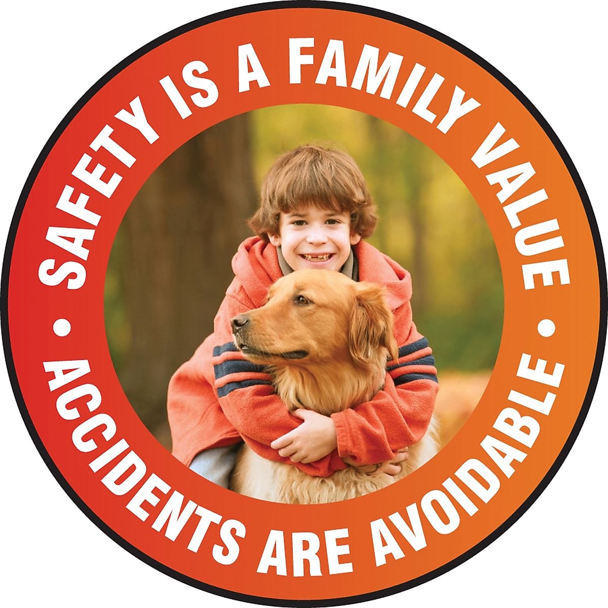 Accuform Slip-Gard SAFETY IS A FAMILY VALUE ACCIDENTS.. Round Floor Sign, White/Red, 8"Dia. (MFS809)