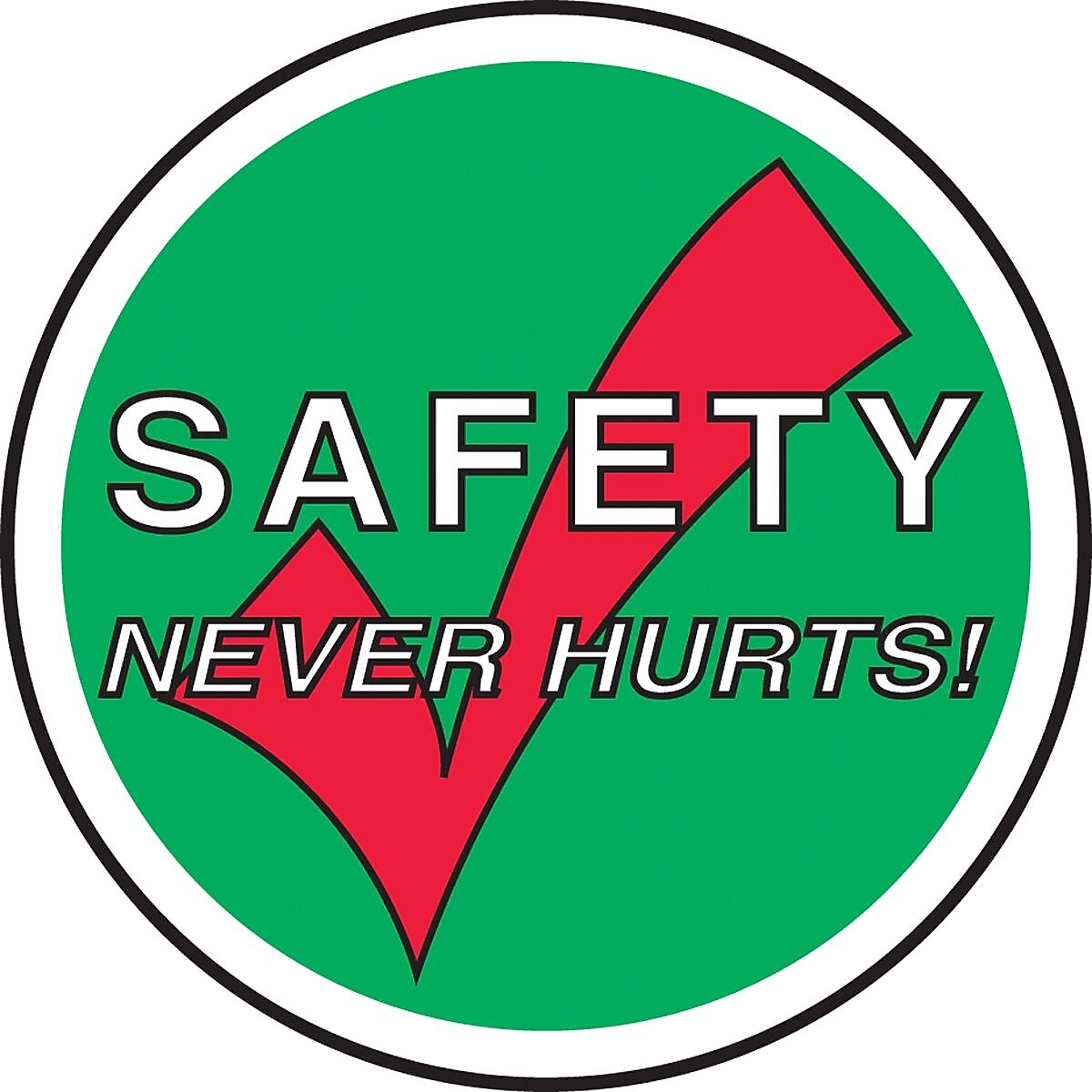 Accuform Slip-Gard SAFETY NEVER HURTS! Round Floor Sign, White/Green, 17"Dia. (MFS2317)